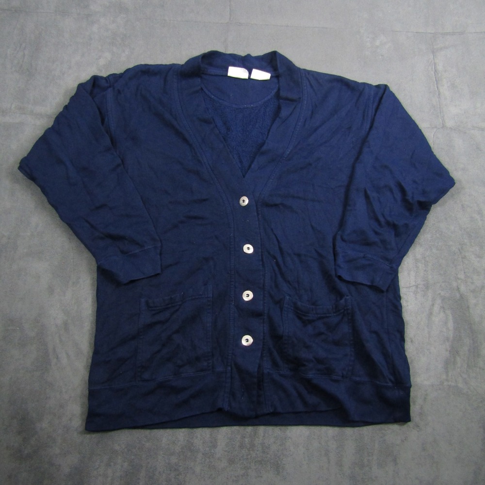 Basic Editions Cardigan Women S Navy Blue Button Front Knit V-Neck Pockets